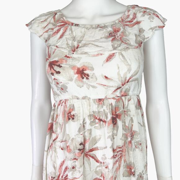 BEAUTEES Floral Flutter Sleeve Cocktail Sundress (Red/Beige/White | Size 10) - Picture 5 of 9